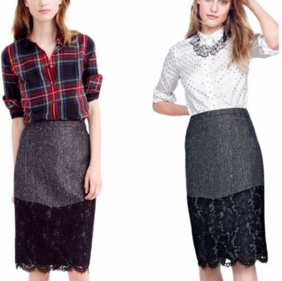 NWT J.crew Perfect Party with Lace Trim Sparkly Pencil Skirt Grey & Black size 4 - Picture 2 of 14